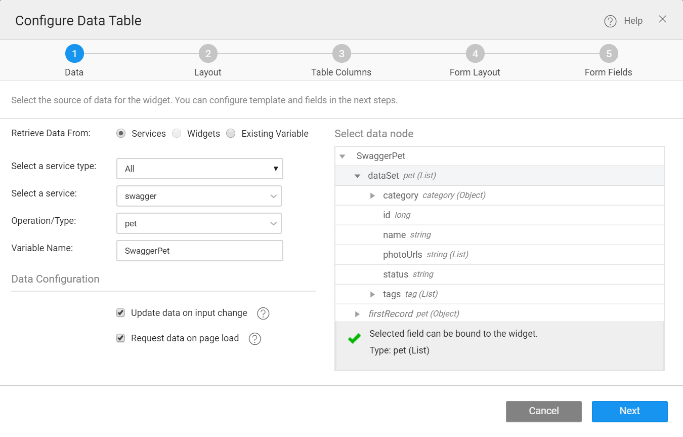 datatable crud variable