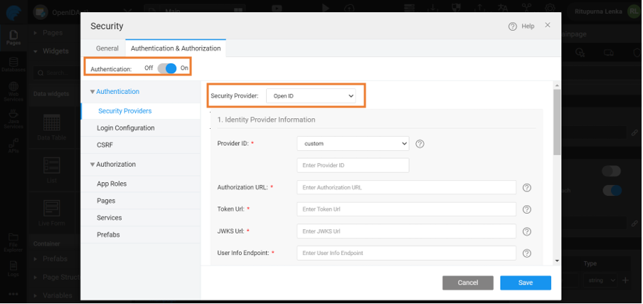 Open ID configuration